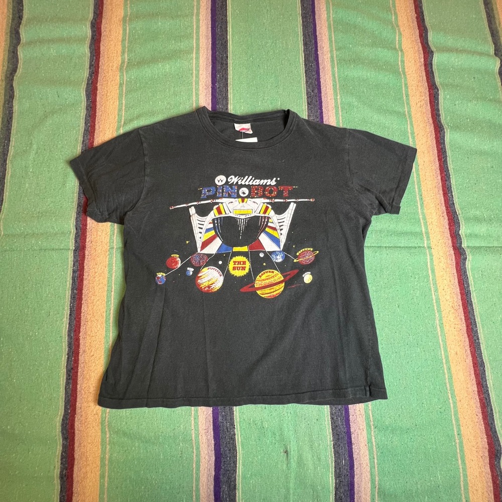 Obscure 80s Pin-Bot T-Shirt S Black Vintage Arcade Gaming Space Tee